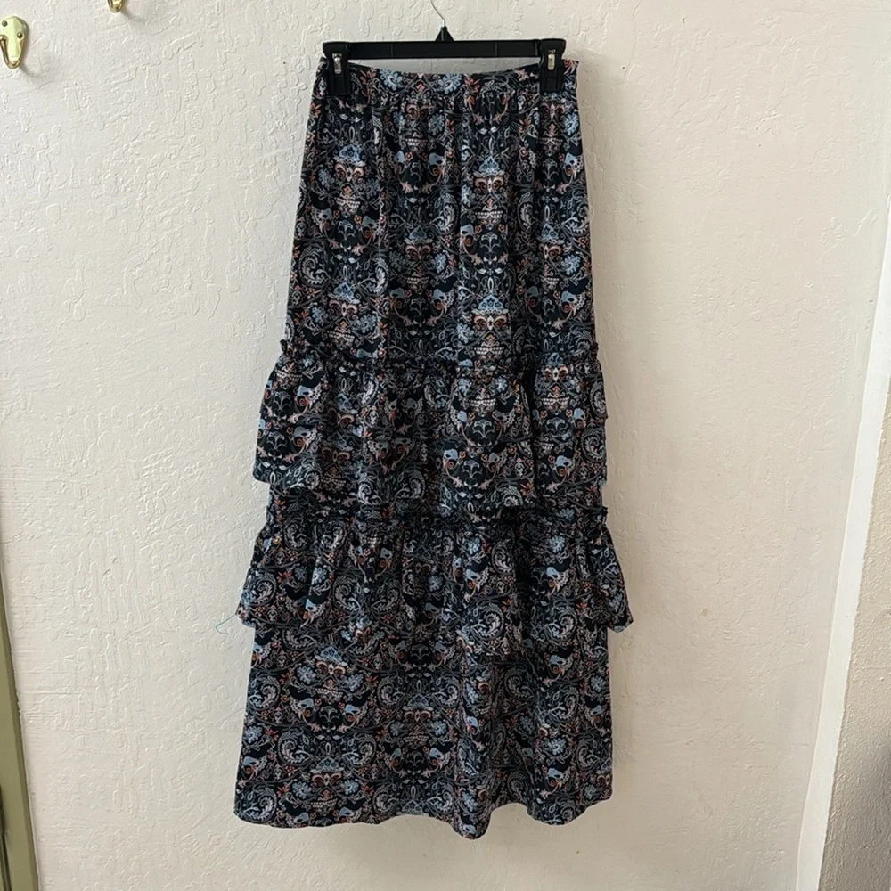 Outerknown Blue Pink Orange Tiered Maxi Skirt Side Zip Size Small / 26 Waist - Picture 3 of 10